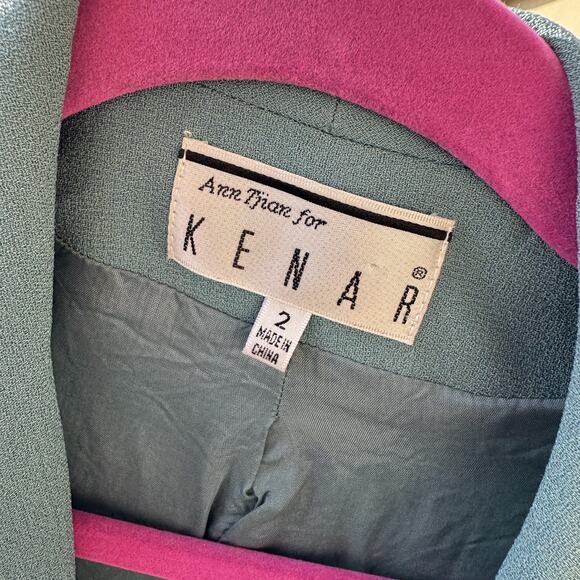 Vintage 80s Ann Tjian For Kenar Sea Foam Green Long Overcoat Blazer Size Small - Picture 2 of 13